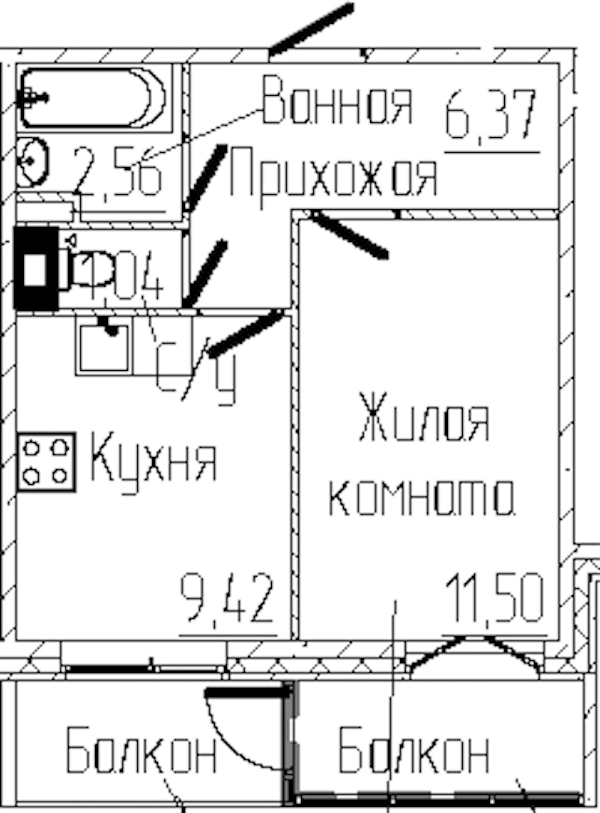1-комнатная квартира 32.91 м², 8/8 эт., ЖК «SERTOLOVO PARK»